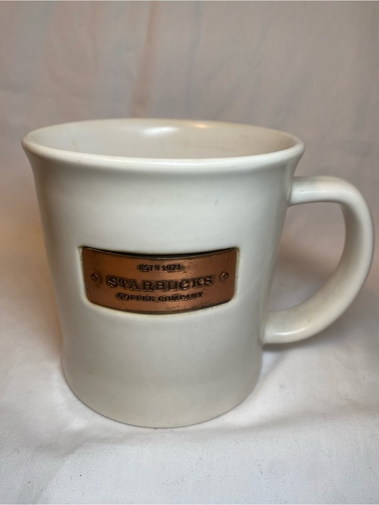 Starbucks Accessories - Starbucks White Ceramic Mug with Copper Accent Plaque